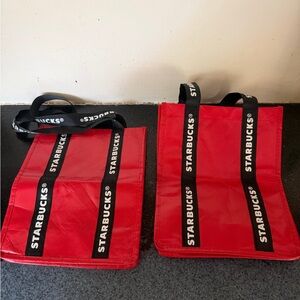 Starbucks Reusable Red Plastic Tote Bag 10" X 8" (2)